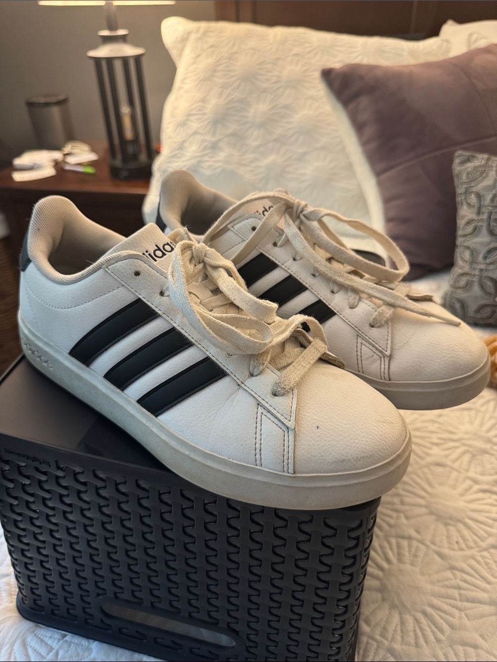 adidas women's Grand Court  White Sneakers with Black Stripes